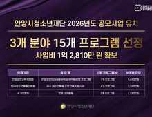 안양시청소년재단, 공모사업 3개 분야 15개 프로그램 선정…1억 2,810만 원 유치!