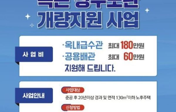 안산시, 20년 이상 노후주택 녹슨 수도관 교체 지원… 최대 90 보조!