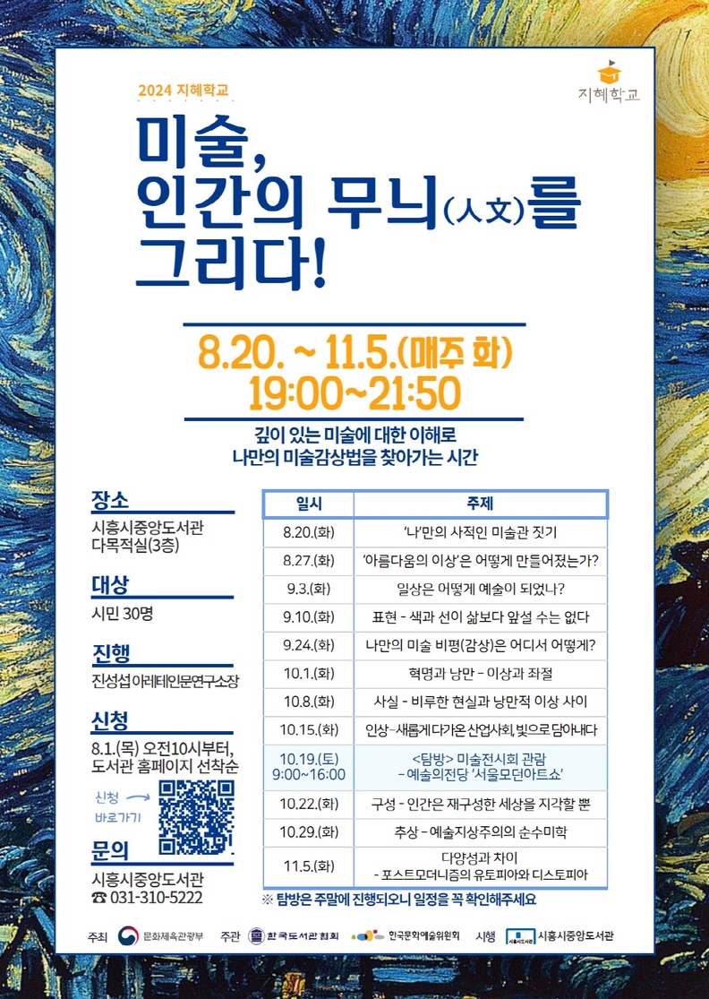 시흥시중앙도서관, 인문학 강좌 '미술, 인간의 무늬를 그리다' 개설