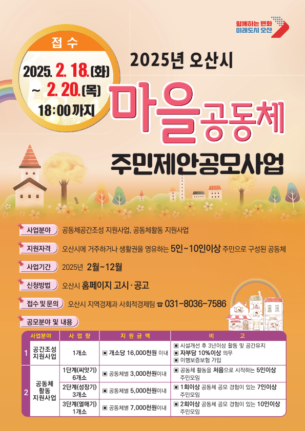 2025년 오산시 마을공동체 주민제안 공모사업 신청