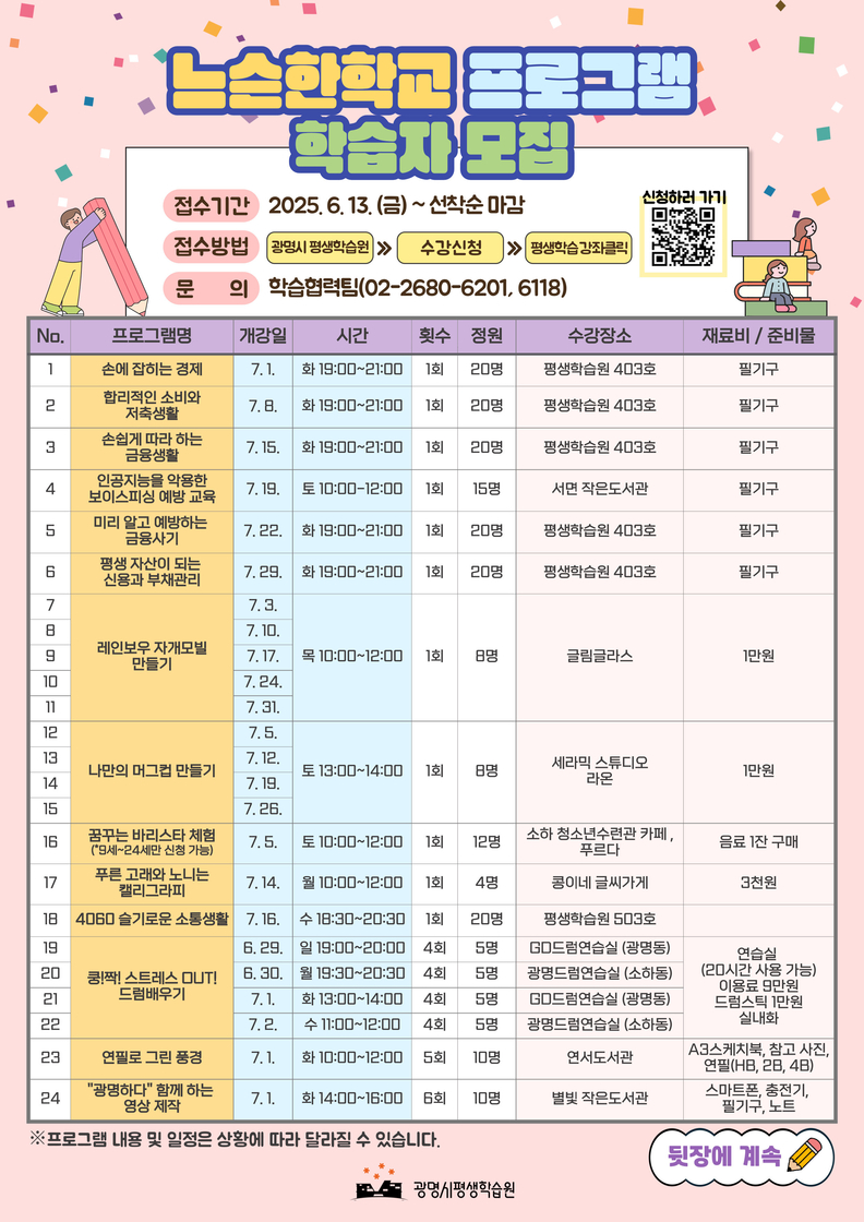 광명시, 시민이 기획하고 참여하는‘느슨한학교’학습자 모집