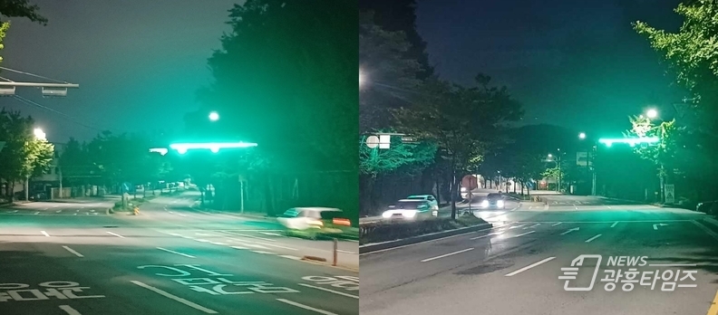 안양시가 박달 호현삼거리 부근 차량신호등에 엘이디 보조장치를 설치했다