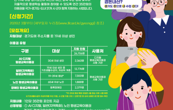 군포시, '2026년 제1차 평생교육이용권' 대상자 376명 모집!