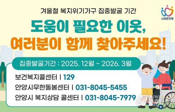 안양시, 오는 3월까지 겨울철 복지위기가구 집중 발굴·지원 총력!