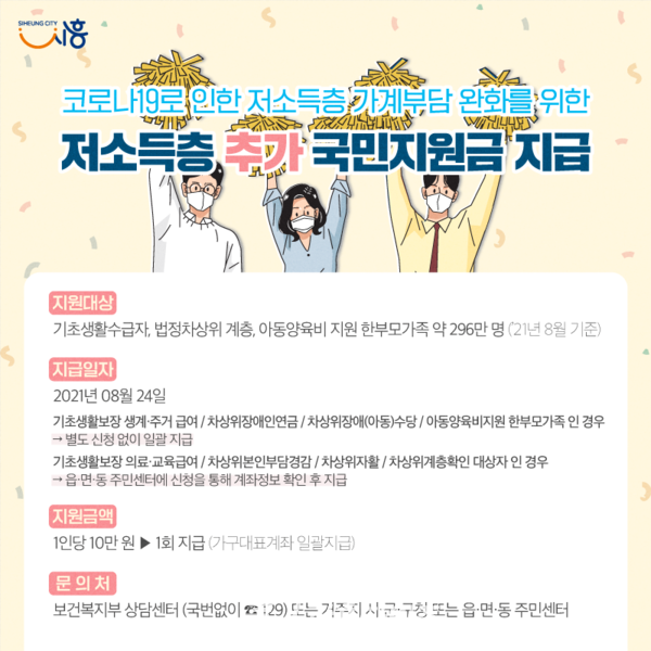 저소득층 추가 국민지원금 지급 안내 포스터(제공=시흥시) 저소득층 추가 국민지원금 지급 안내 포스터(제공=시흥시)