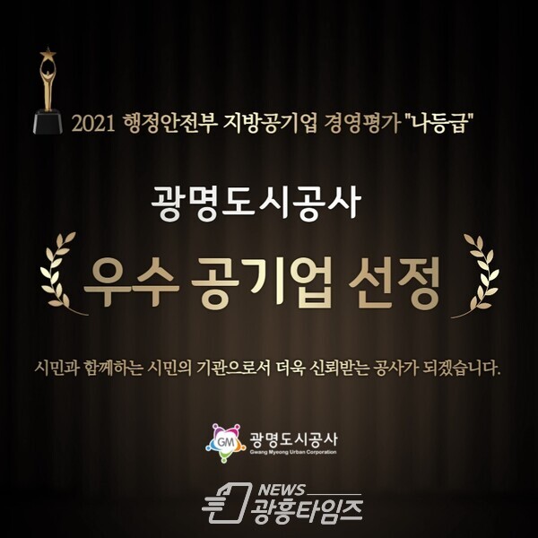 경영평가결과 '나등급' 우수 공기업 선정(제공=광명도시공사) 경영평가결과 '나등급' 우수 공기업 선정(제공=광명도시공사)