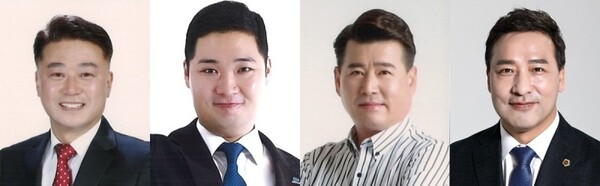 왼쪽부터 제1선거구 김정호 당선인, 제2선거구 최민 당선인, 제3선거구 유종상 당선인, 제4선거구 김용성 당선인 왼쪽부터 제1선거구 김정호 당선인, 제2선거구 최민 당선인, 제3선거구 유종상 당선인, 제4선거구 김용성 당선인