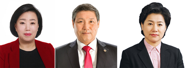 좌측부터 곽미숙 대표의원, 김규창 의장 후보, 남경순 부의장 후보