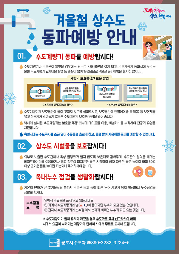 군포 수도과 겨울철 상수도 동파예방 안내 전단지(제공=군포시) 군포 수도과 겨울철 상수도 동파예방 안내 전단지(제공=군포시)