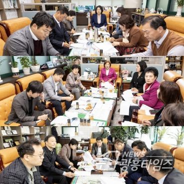 안산시의회 3개 상임위원회가 최근 제286회 정례회 안건 등을 논의하기 위해 시 집행부와 간담회를 개최했다. 사진 위부터 기획행정위원회 문화복지위원회 도시환경위원의 간담회 모습.