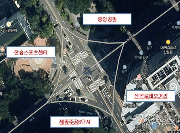 군포시, 한숲사거리 대각선횡단보도 설치사업 2024년 착공