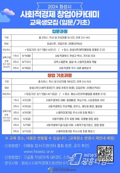 화성시2024년 상반기 사회적경제 창업아카데미 입문·기초과정 수강생 모집