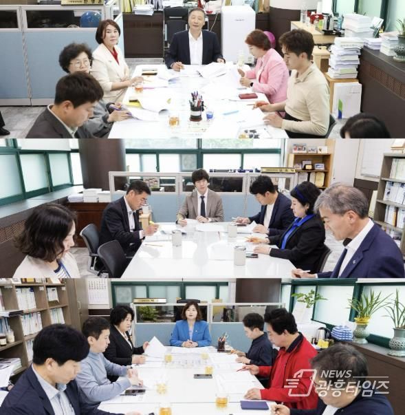 안산시의회 3개 상임위원회가 지난 20일 각 상임위원장실에서 안산시 집행부와 간담회를 개최했다. 사진 위부터 차례대로 이날 기획행정위원회와 문화복지위원회, 도시환경위원회가 간담회를 진행하고 있는 모습.