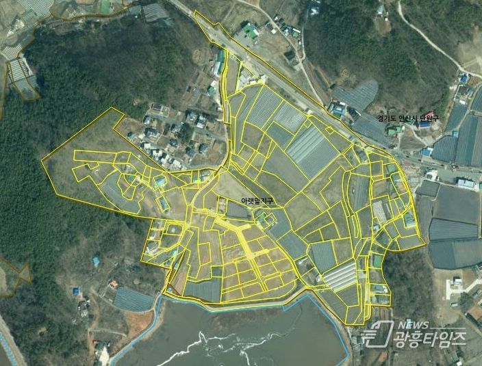 이번에 지적재조사사업이 완료된 대부도 아랫말지구 주제도.